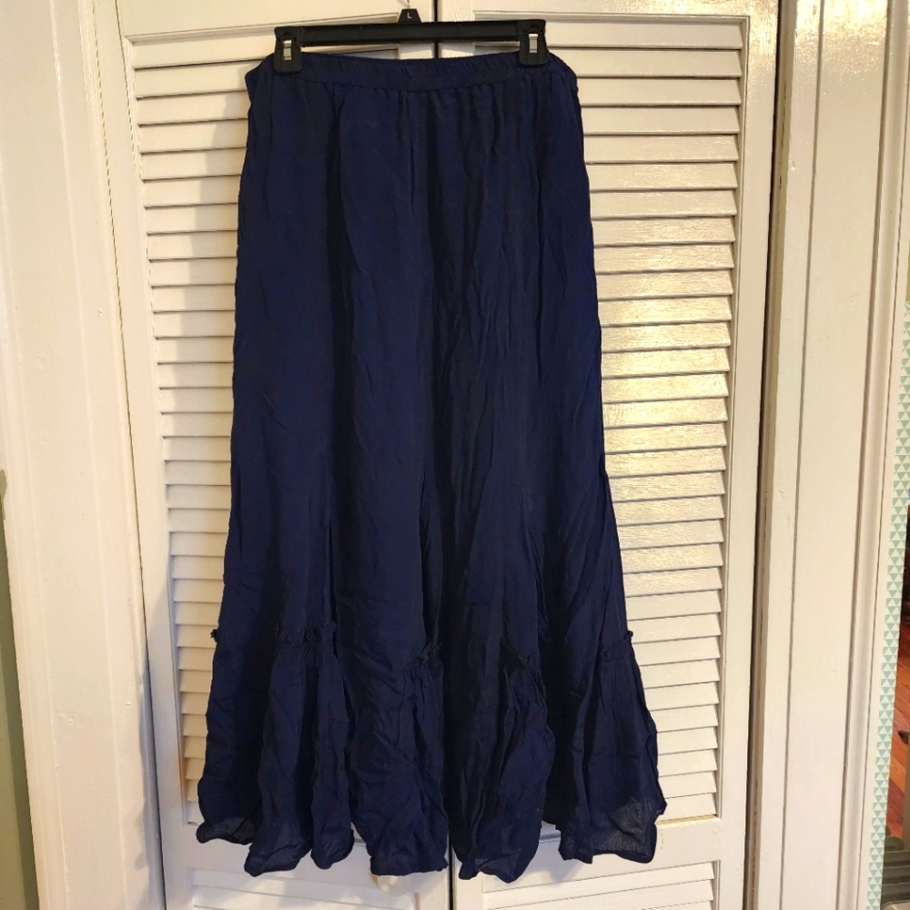 Coldwater Creek Boho Hippie Navy Blue Maxi Skirt Size L